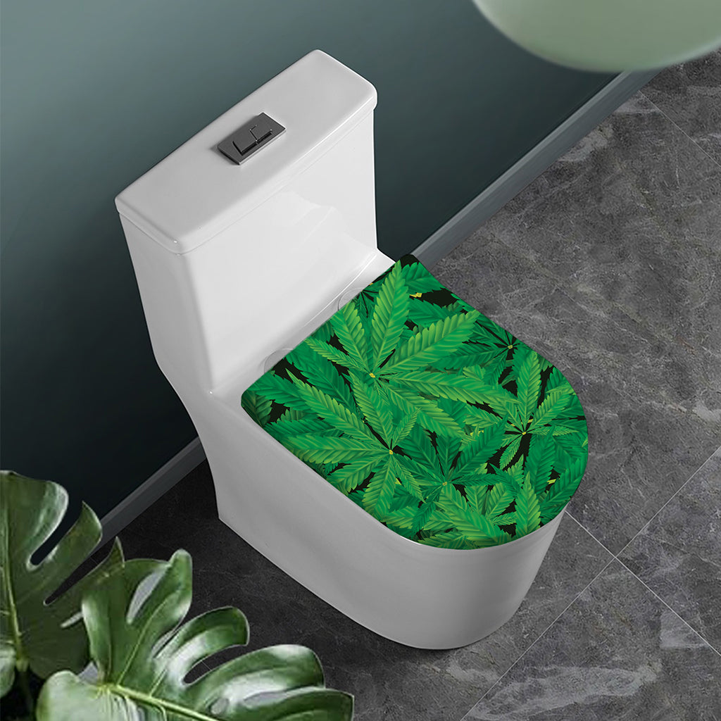 Green Marijuana Leaf Print Toilet Lid Cover