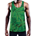Green Marijuana Leaf Print Men's Workout Tank Top