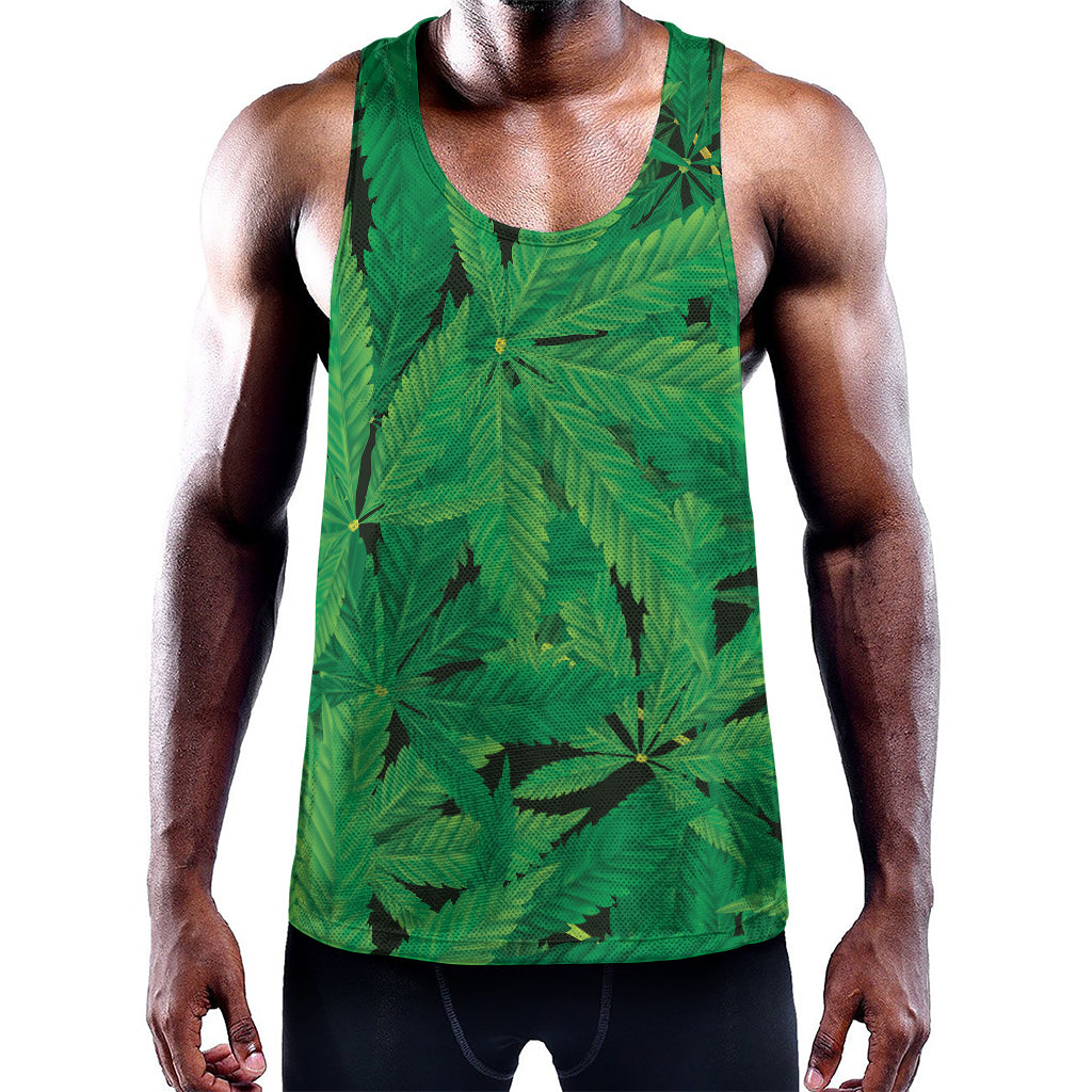 Green Marijuana Leaf Print Training Tank Top