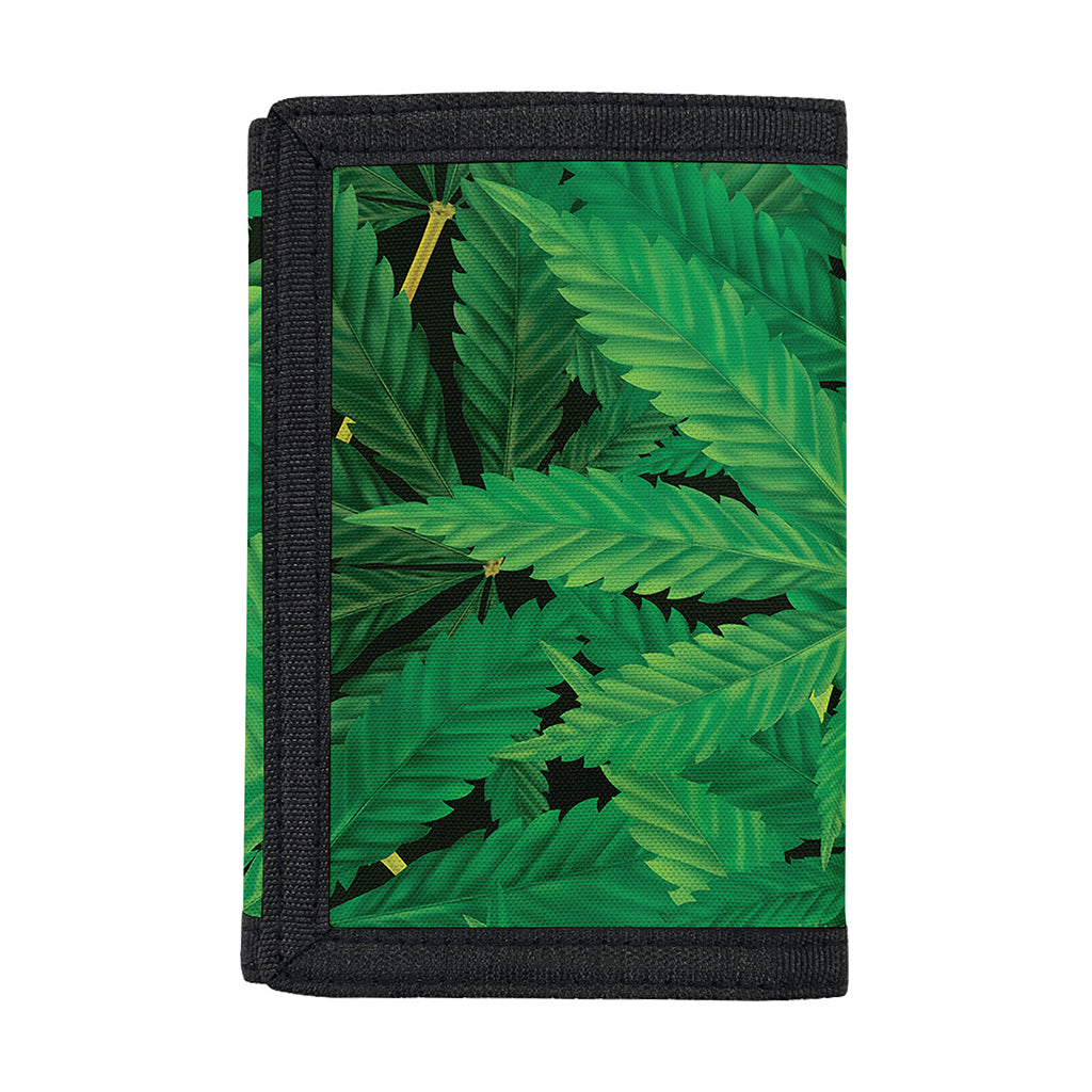 Green Marijuana Leaf Print Trifold Wallet