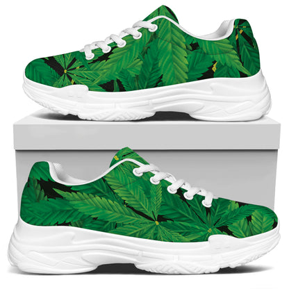 Green Marijuana Leaf Print White Chunky Shoes