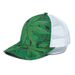 Green Marijuana Leaf Print White Mesh Trucker Cap
