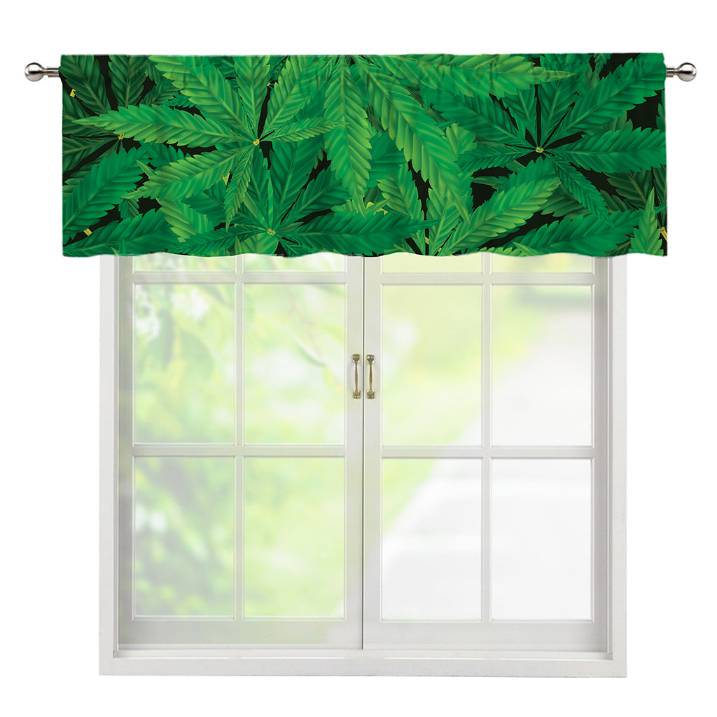 Green Marijuana Leaf Print Window Valance
