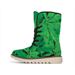 Green Marijuana Leaf Print Winter Boots