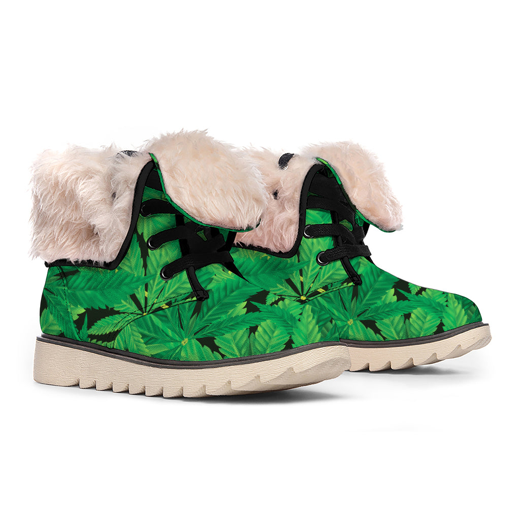 Green Marijuana Leaf Print Winter Boots