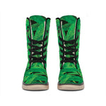 Green Marijuana Leaf Print Winter Boots