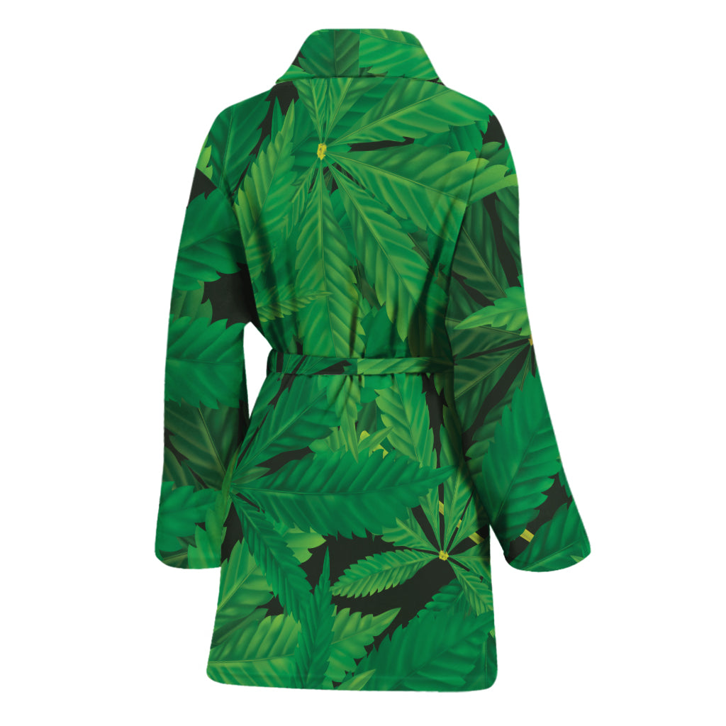 Green Marijuana Leaf Print Women's Bathrobe