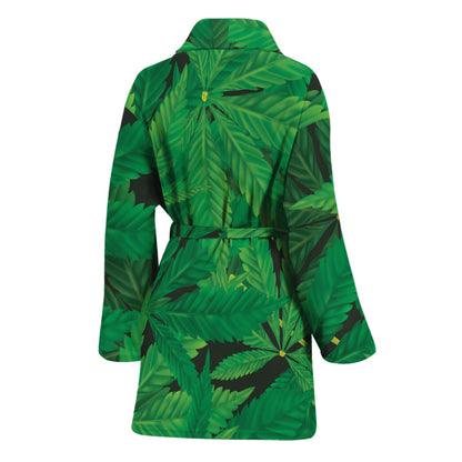 Green Marijuana Leaf Print Women's Bathrobe