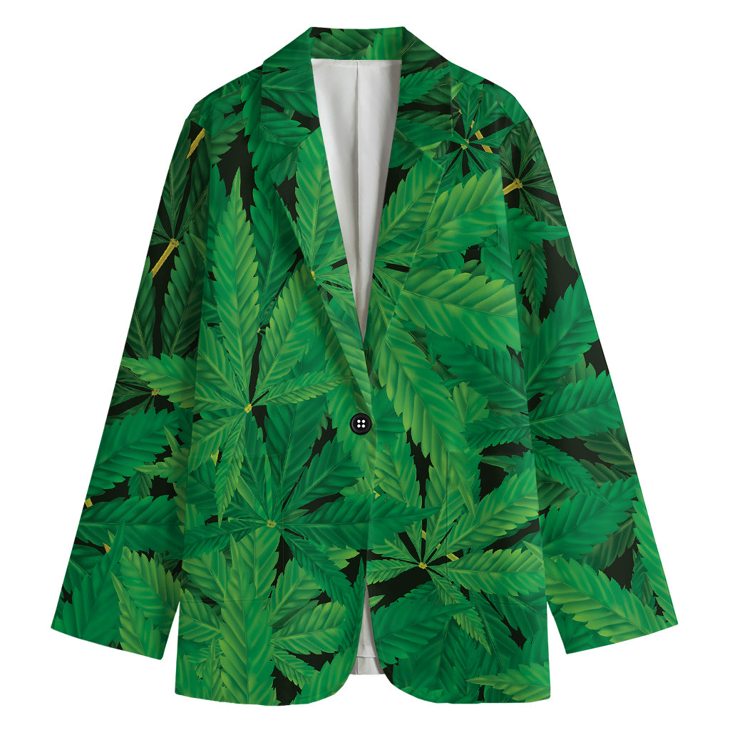 Green Marijuana Leaf Print Women's Blazer