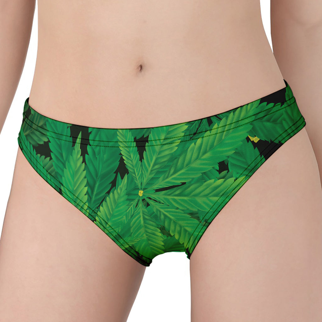 Green Marijuana Leaf Print Women's Panties