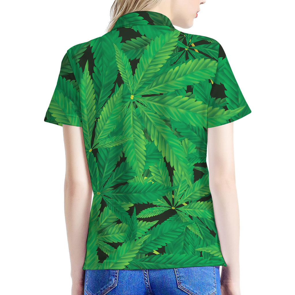 Green Marijuana Leaf Print Women's Polo Shirt