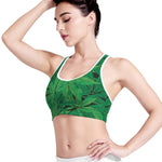 Green Marijuana Leaf Print Women's Sports Bra