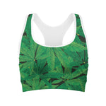 Green Marijuana Leaf Print Women's Sports Bra