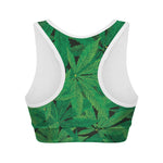 Green Marijuana Leaf Print Women's Sports Bra