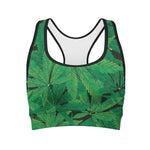 Green Marijuana Leaf Print Women's Sports Bra