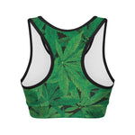 Green Marijuana Leaf Print Women's Sports Bra