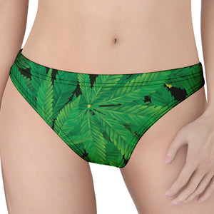 Green Marijuana Leaf Print Women's Thong