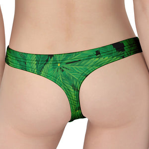 Green Marijuana Leaf Print Women's Thong