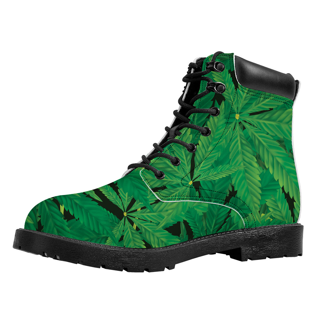 Green Marijuana Leaf Print Work Boots