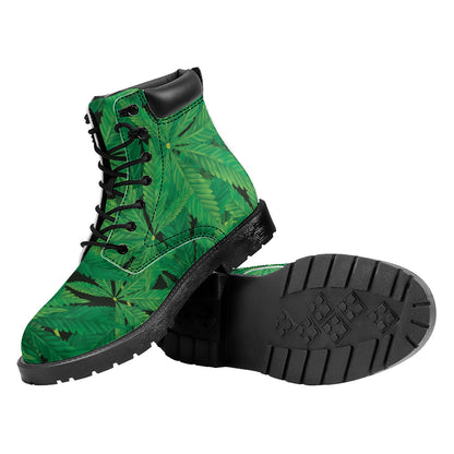 Green Marijuana Leaf Print Work Boots
