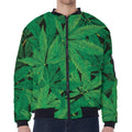 Green Marijuana Leaf Print Zip Sleeve Bomber Jacket