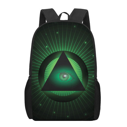 Green Masonic Eye Print 17 Inch Backpack