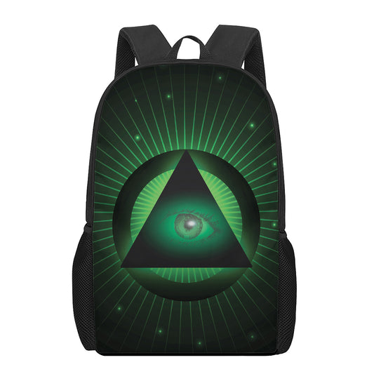 Green Masonic Eye Print 17 Inch Backpack