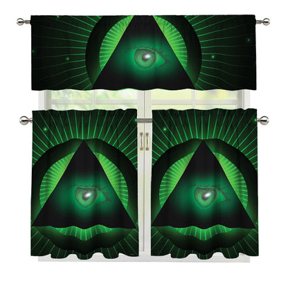 Green Masonic Eye Print 3 Piece Kitchen Curtains