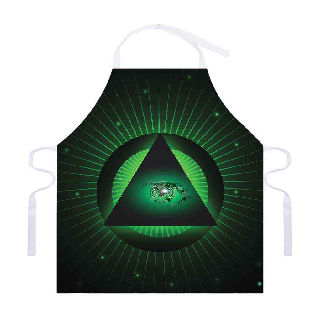 Green Masonic Eye Print Adjustable Apron