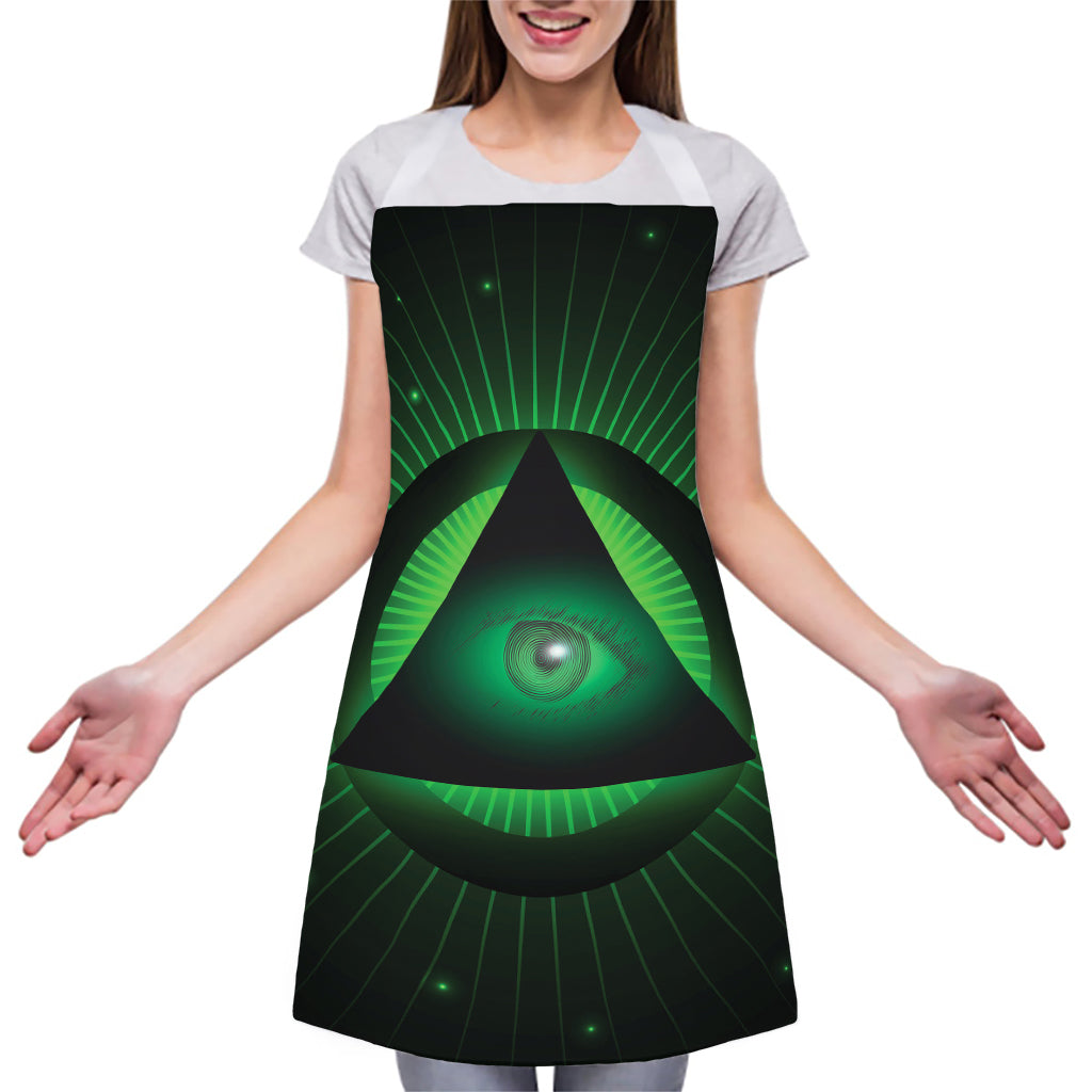 Green Masonic Eye Print Adjustable Apron