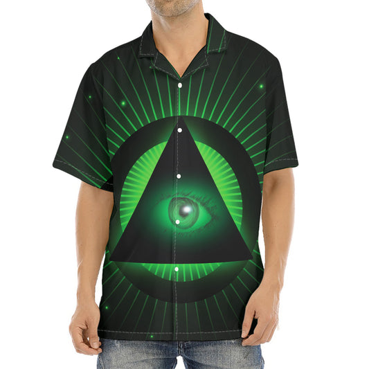 Green Masonic Eye Print Aloha Shirt
