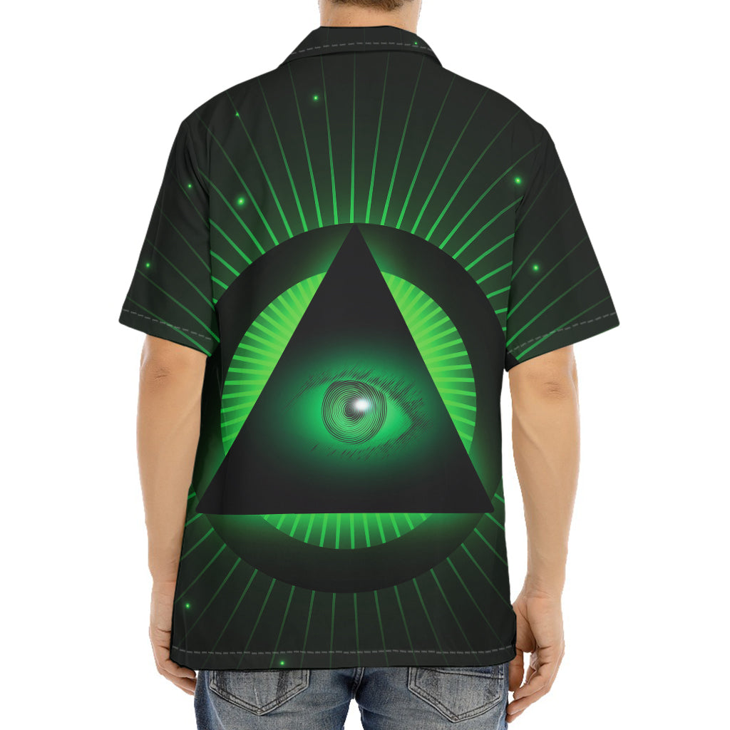 Green Masonic Eye Print Aloha Shirt