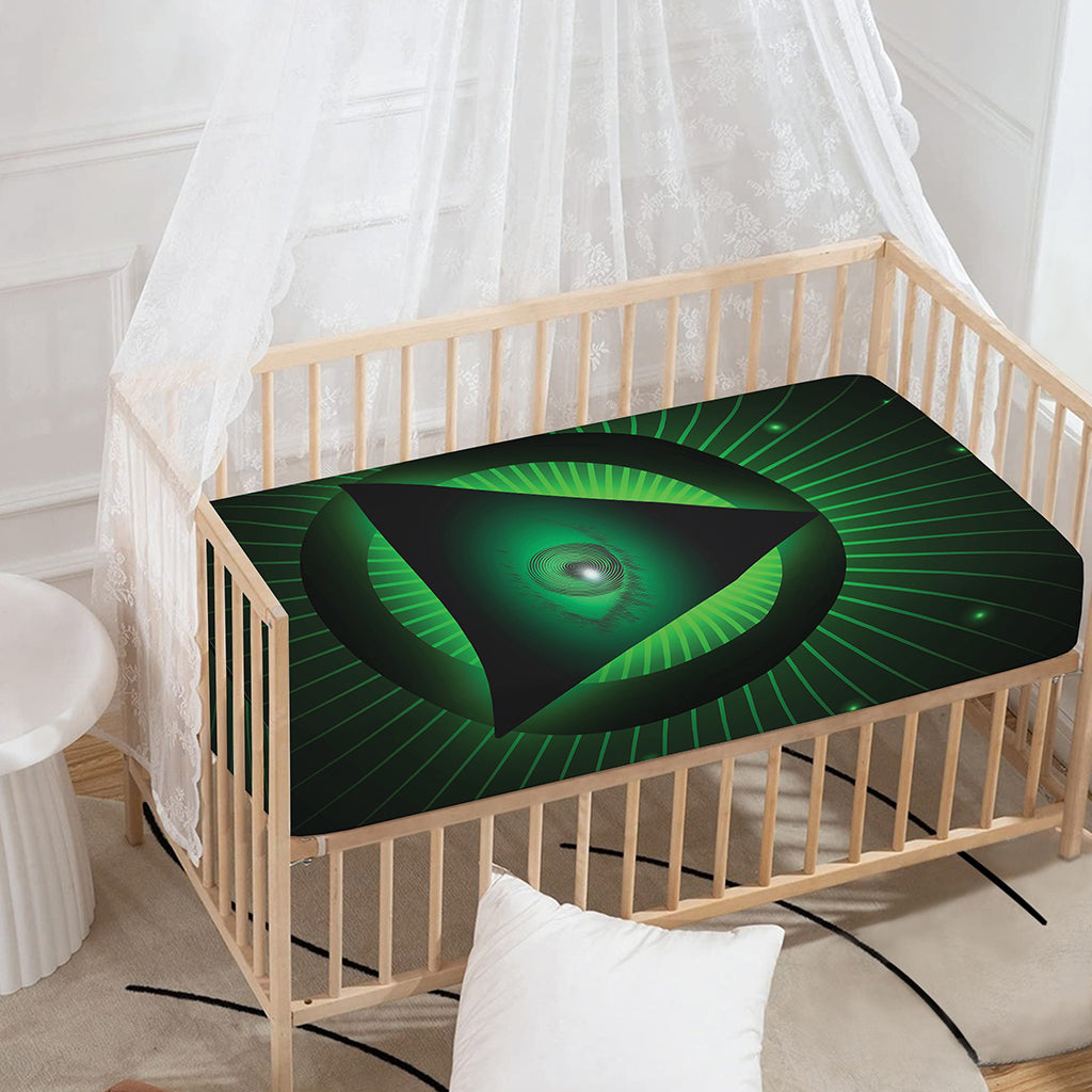 Green Masonic Eye Print Baby Crib Sheet