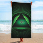 Green Masonic Eye Print Beach Towel