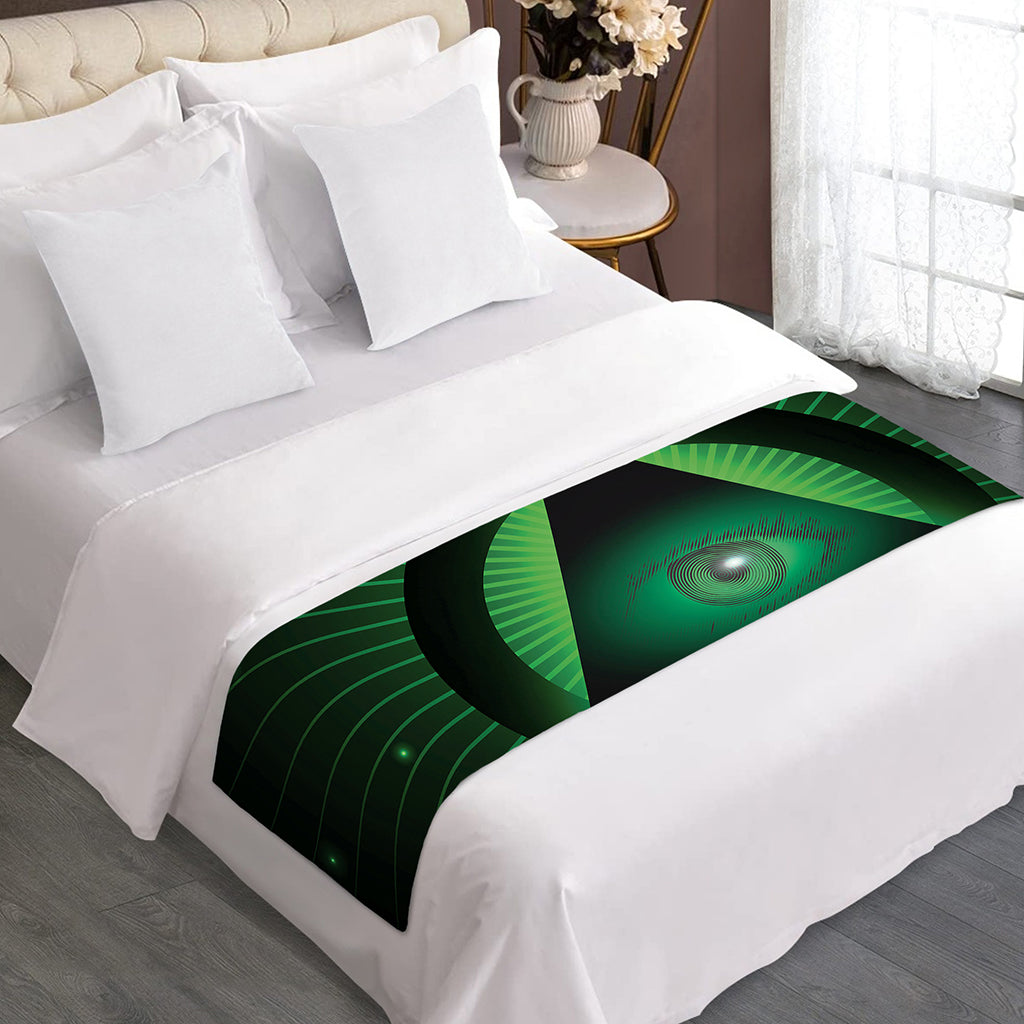 Green Masonic Eye Print Bed Runner