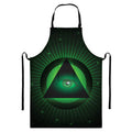 Green Masonic Eye Print Bib Apron With Pocket