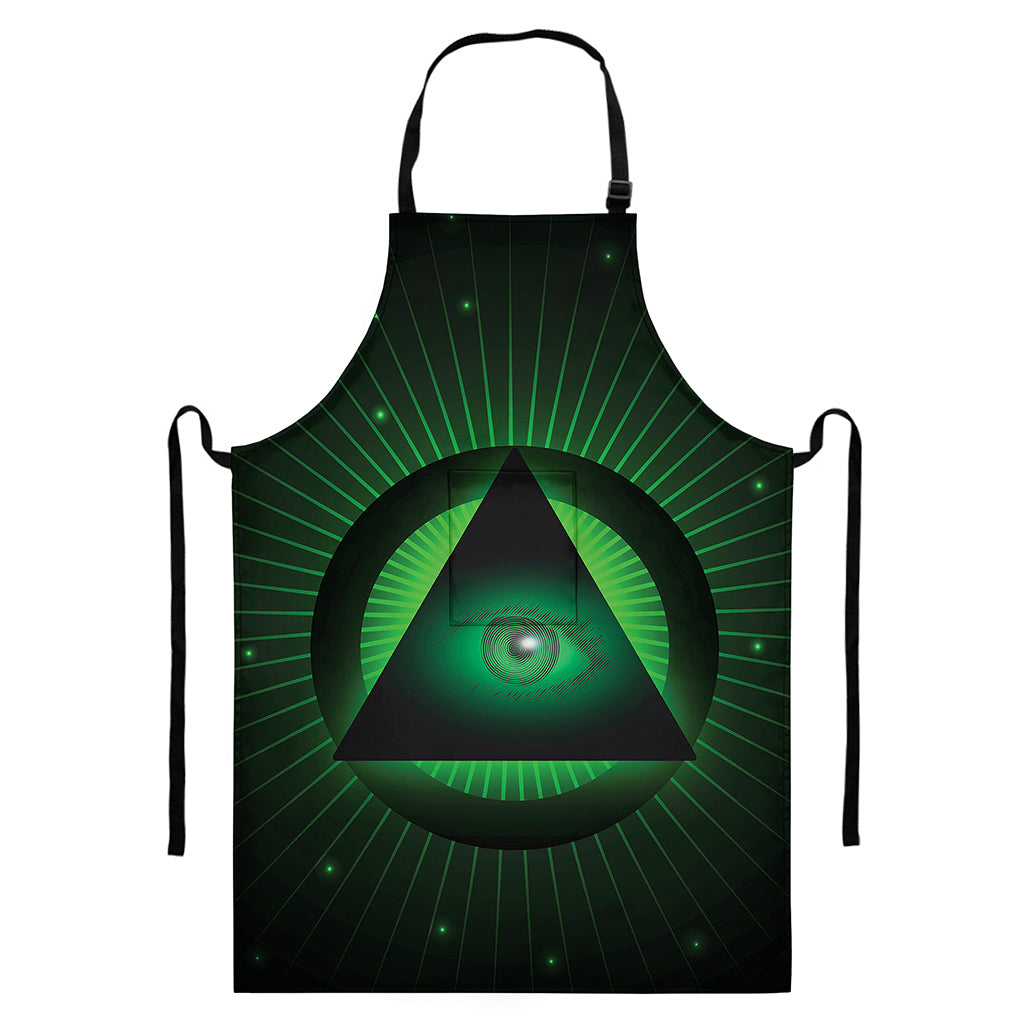 Green Masonic Eye Print Bib Apron With Pocket