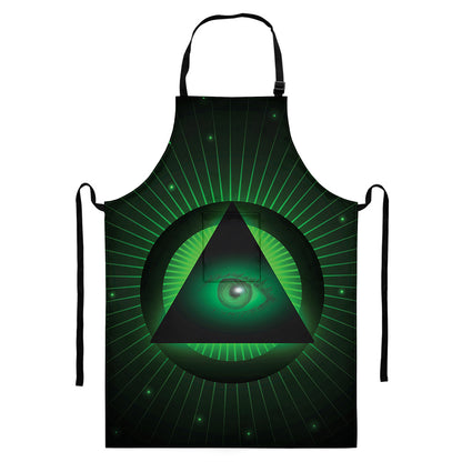 Green Masonic Eye Print Bib Apron With Pocket