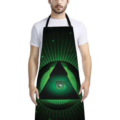 Green Masonic Eye Print Bib Apron With Pocket
