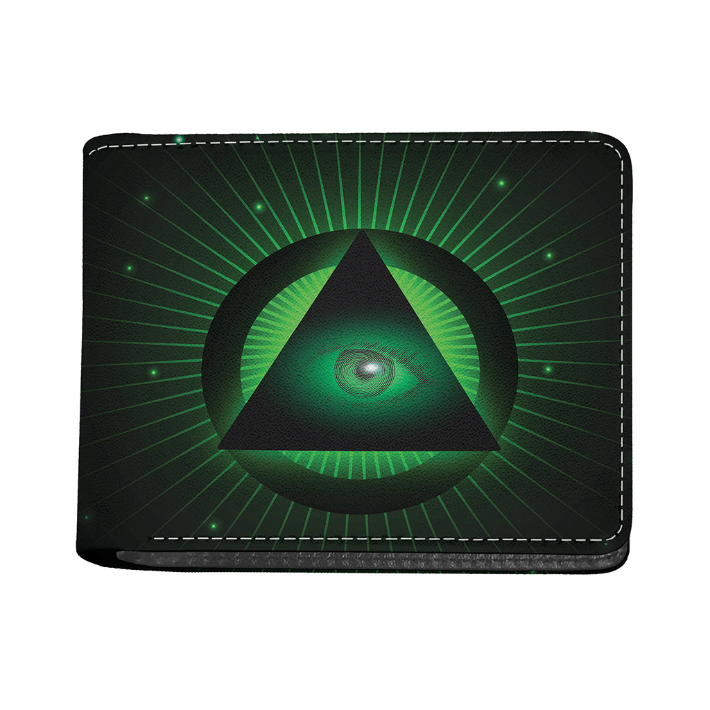 Green Masonic Eye Print Bifold Wallet