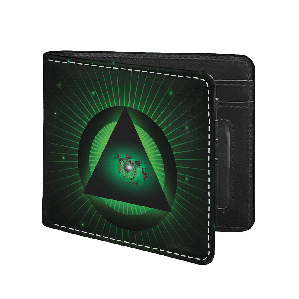 Green Masonic Eye Print Bifold Wallet