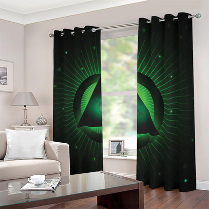 Green Masonic Eye Print Blackout Grommet Curtains