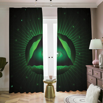 Green Masonic Eye Print Blackout Pencil Pleat Curtains