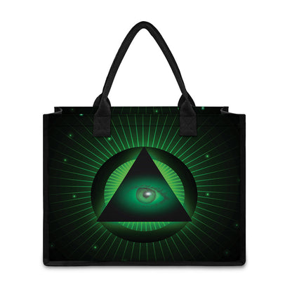 Green Masonic Eye Print Canvas Tote Bag
