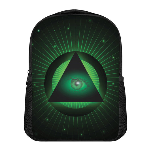 Green Masonic Eye Print Casual Backpack