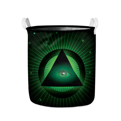 Green Masonic Eye Print Collapsible Laundry Basket
