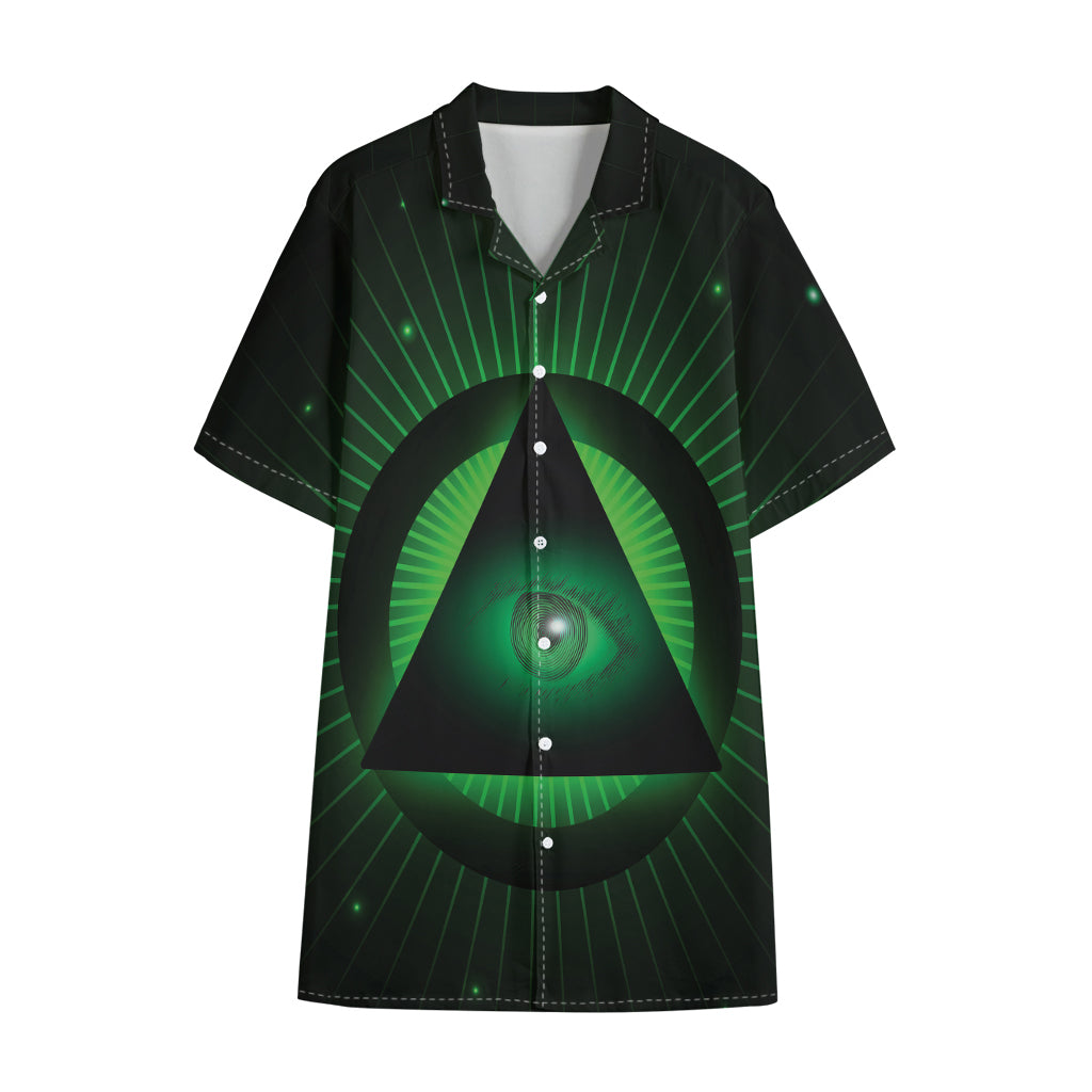 Green Masonic Eye Print Cotton Hawaiian Shirt