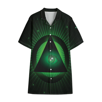 Green Masonic Eye Print Cotton Hawaiian Shirt