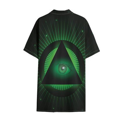 Green Masonic Eye Print Cotton Hawaiian Shirt