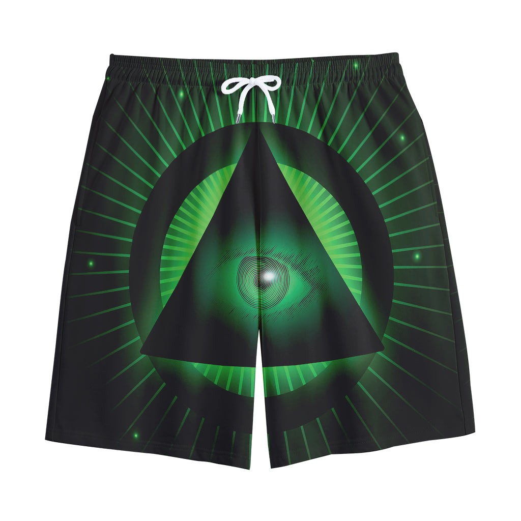 Green Masonic Eye Print Cotton Shorts